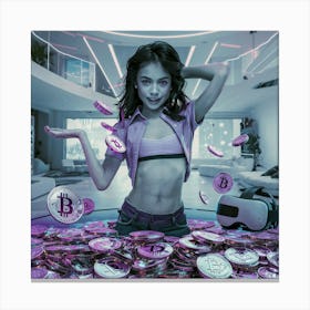 Girl With Bitcoins 3 Canvas Print