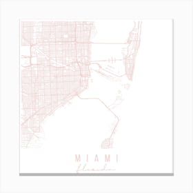 Miami Florida Light Pink Minimal Street Map Square Canvas Print