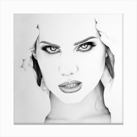 Lana del Rey Pencil Drawing Portrait Minimal Black and White Canvas Print