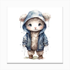 Watercolour Cartoon Sheep In A Hoodie 1 Canvas Print