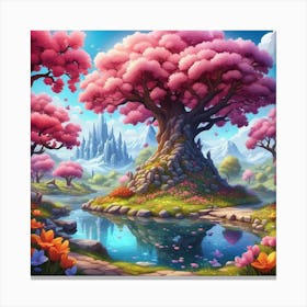 Pink Tree and River Canvas Print