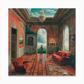 The Curious Scale of Perception. Surrealist Roomscape. Canvas Print