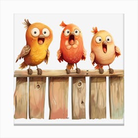 Three Birds On A Fence 11 Canvas Print