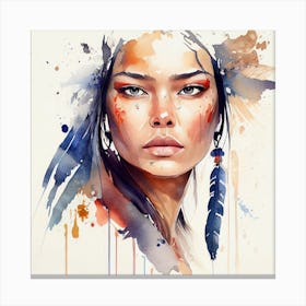 Watercolor Floral Indian Native Woman #12 Canvas Print