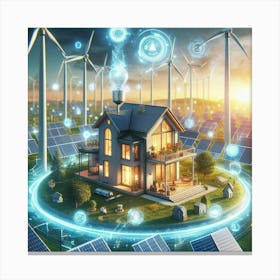 House With Wind Turbines Canvas Print