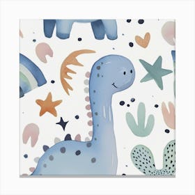 Starry Dinosaur Muted Pastels Pattern 4 Canvas Print