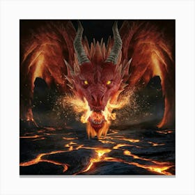 Red Dragon On Fire Canvas Print