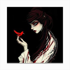 Girl With A Red Bird Canvas Print