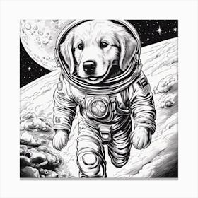 A Golden Retriever Puppy In Cosmonaut Suit Wandering In Space 4 Canvas Print