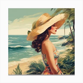 Pin-Up Seaside Beach Day Big Hat Canvas Print