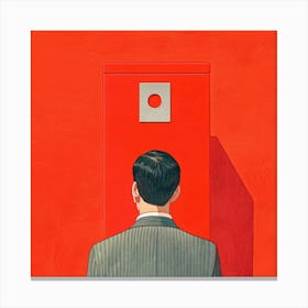 Man Looking At Red Door Canvas Print