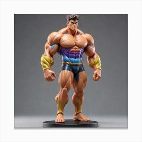 A Giant Colorful Muscular Boy Figurine Rendered In The Distinctive Style Of Toonami The Figurine Is 1 Canvas Print