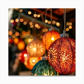 Christmas Lights At A Market Canvas Print