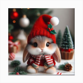 Cute Christmas Bunny In Christmas Hat Canvas Print
