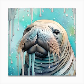 Walrus Watercolor Dripping 1 Canvas Print