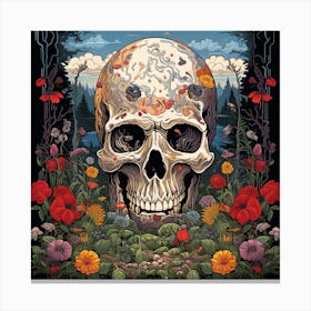 Skull And Flowers Canvas Print