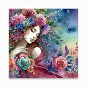 Dream Girl With Flowers Canvas Print