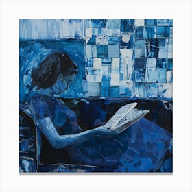 Woman Reading Book Monochromatic Figuration in Blue 1 Canvas Print