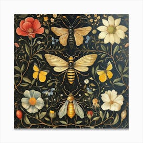 Bees And Flowers Art 3 Canvas Print