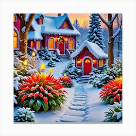 Christmas House In The Snow Canvas Print