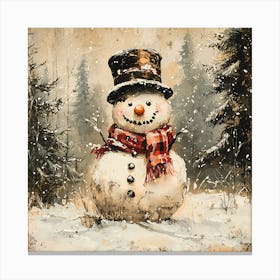 Snowman In The Woods 4 Canvas Print