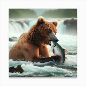 Brown Bear With Salmon Canvas Print