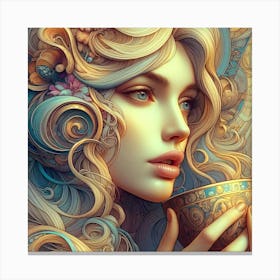 Girl Drinking Tea Canvas Print