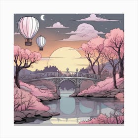 Pink Cherry Blossoms Landscape Canvas Print