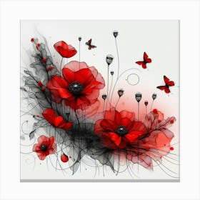 Poppies And Butterflies 2 Canvas Print