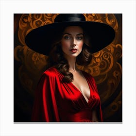 Beautiful Woman In A Black Hat Canvas Print