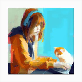 Portrait Of A Girl With A Cat Canvas Print