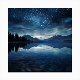 Peaceful Lake With Spectacular Starlit Reflection Canvas Print