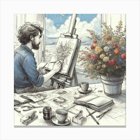 Man Working On His Easel Canvas Print