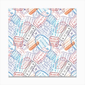 Seamless Travel Stamps Pattern Canvas Print