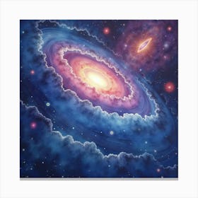 Watercolor Galaxies Blending Into Cosmic Twilight 1 Canvas Print