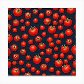 Seamless Pattern Of Tomatoes On Black Background Canvas Print