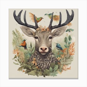 Deer With Birds Canvas Print