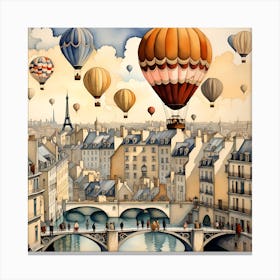 Paris Hot Air Balloons Watercolor Art Canvas Print