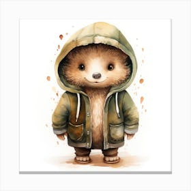 Watercolour Cartoon Hedgehog In A Hoodie 3 Canvas Print