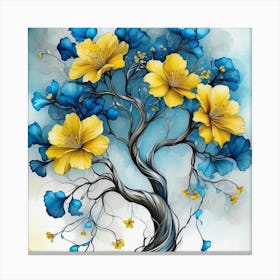 Blue And Yellow Tree Canvas Print