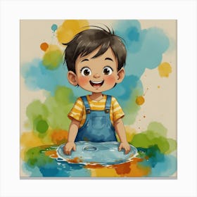 Little Boy Playing In Water Canvas Print