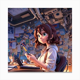 Anime Girl At Desk Canvas Print