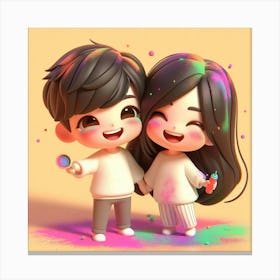 Holi Couple 6 Canvas Print