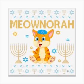 Meownorah Jewish Cat Kitty Hanukkah Ugly Chanukah Sweater 1 Canvas Print