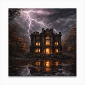 An Abandoned Large Palace In The Midst Of A Dark Forest With Eerie Rainy Weather And The Predomin (3) Canvas Print