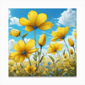 Yellow Flowers In A Field 55 Canvas Print