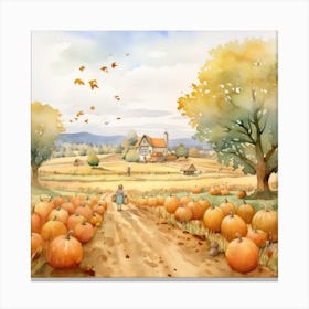 Farmhouse And Pumpkin Patch 3 Canvas Print