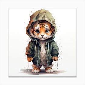 Watercolour Cartoon Tiger In A Hoodie Canvas Print