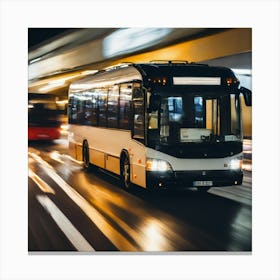 Bus On The Street At Night Canvas Print