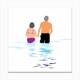 swimming Old Couple In The Water Canvas Print